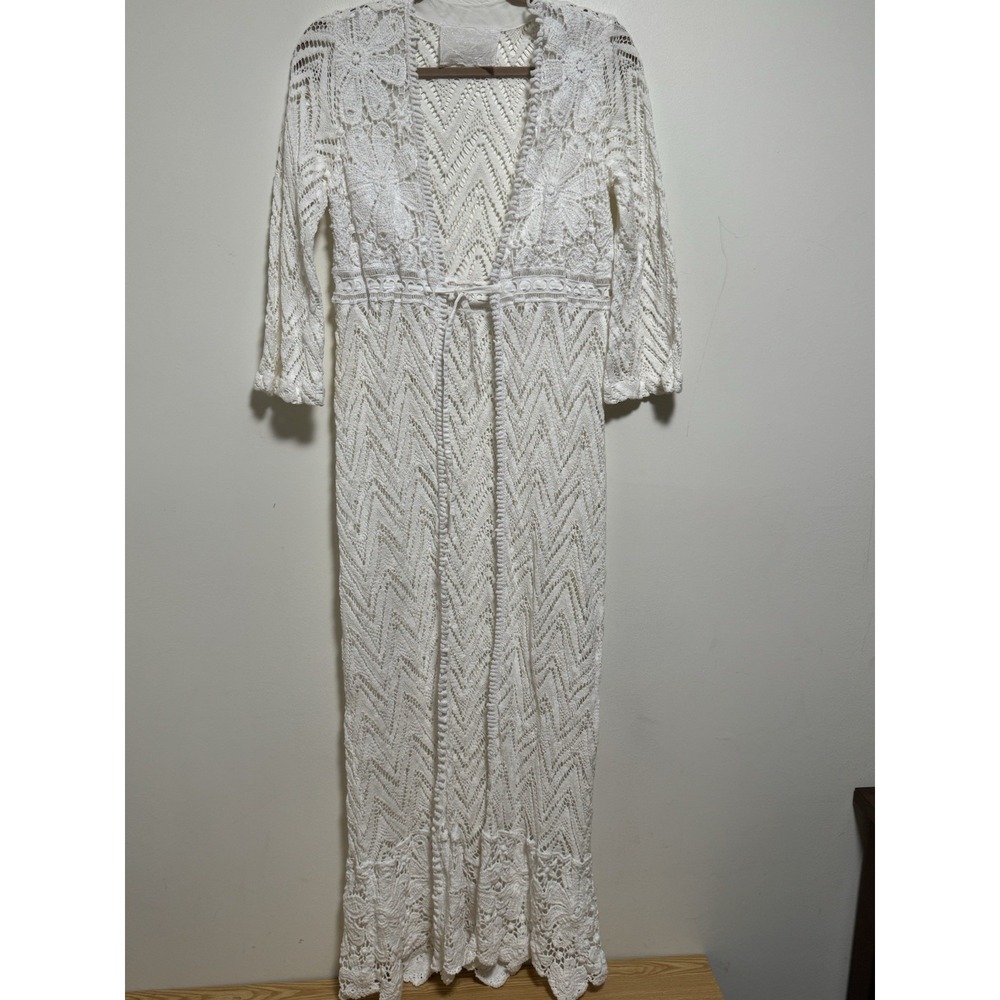 TEMPTATION‎ POSITANO Lace Embroidered Crochet Long Open Dress Coverup  Sz M
